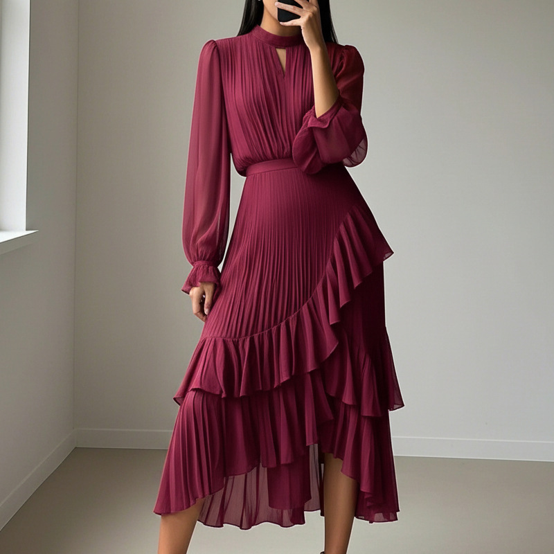 DARYNA RUFFLE PLEATED MIDI DRESS