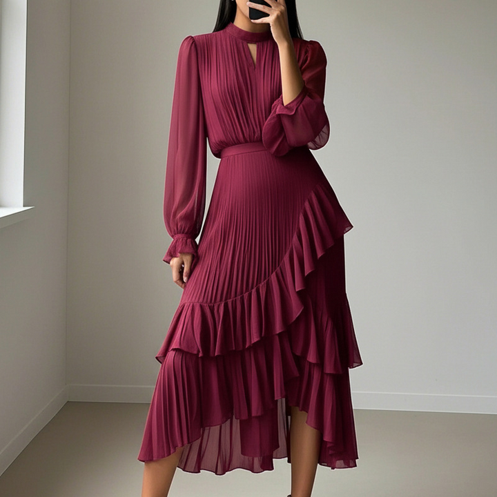 DARYNA RUFFLE PLEATED MIDI DRESS